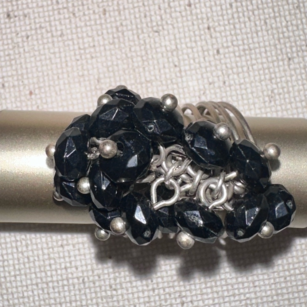 Elegant Black and Silver Beaded Ring